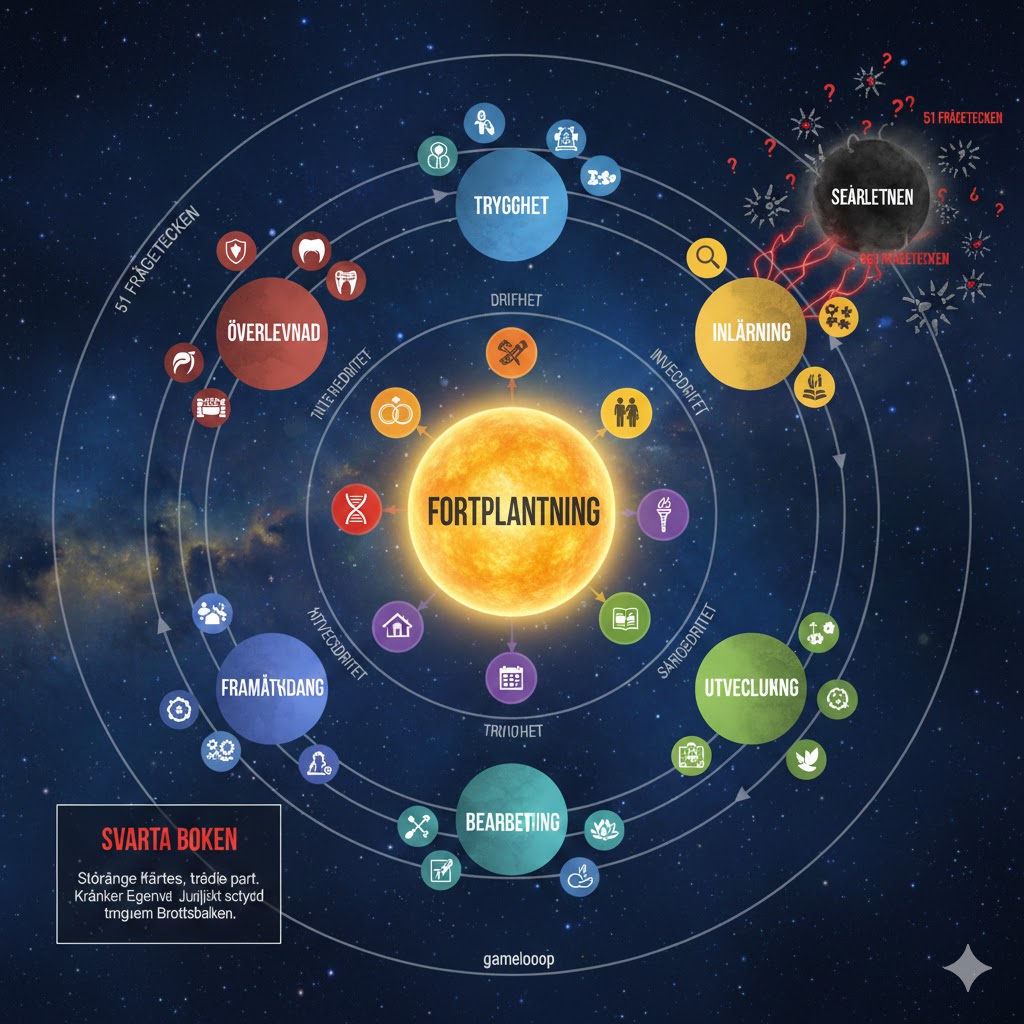 Det interna programmet, symboliskt som ett solsystem.